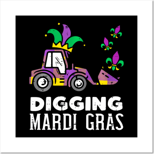 Kids Digging Mardi Gras Bulldozer Truck Cute Boys Posters and Art